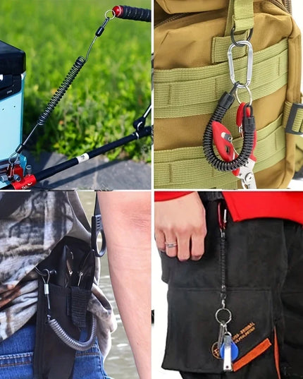 Retractable Fishing With Anti-lost Hand Rope Telescopic Spring with Carabiner Fishing Rope Retention Rope Fishing Tools Tackle