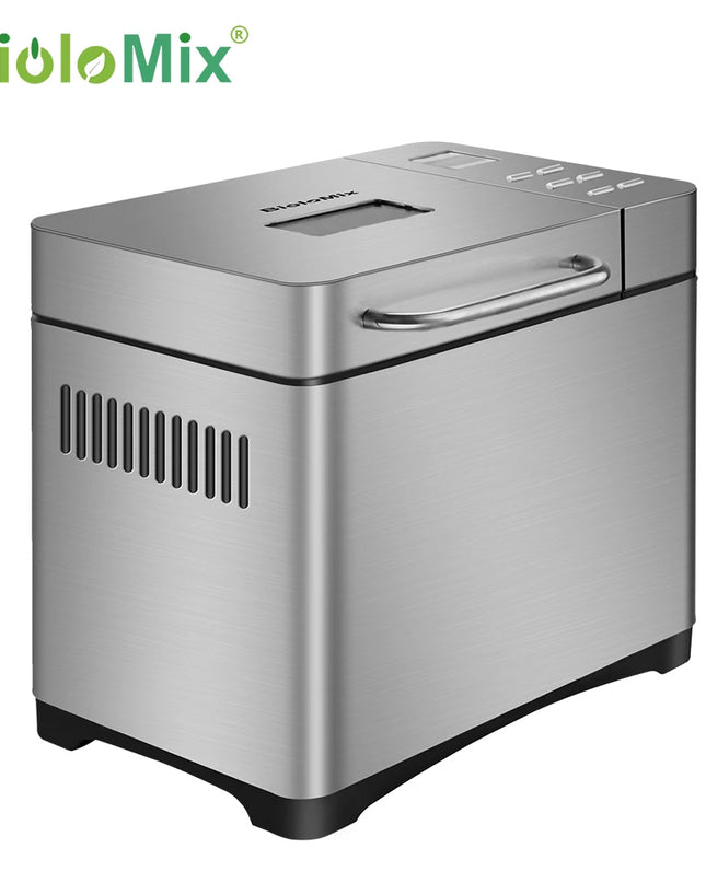 Biolomix Stainless Steel 1KG 19-in-1 Automatic Bread Maker 650W Programmable Bread Machine with 3 Loaf Sizes Fruit Nut Dispenser