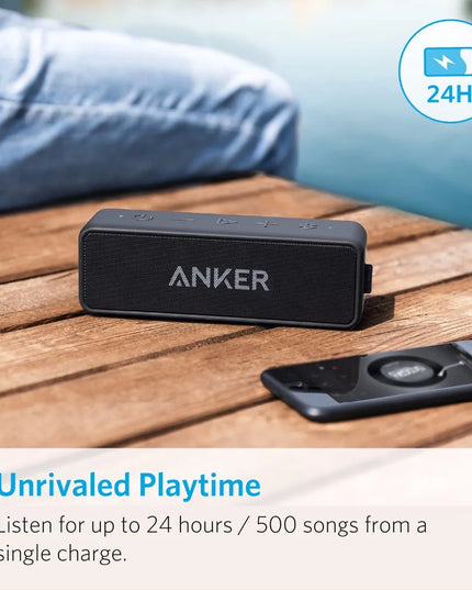 Anker Soundcore 2 Portable Wireless Bluetooth Speaker Better Bass 24-Hour Playtime 66ft Bluetooth Range IPX7 Water Resistance