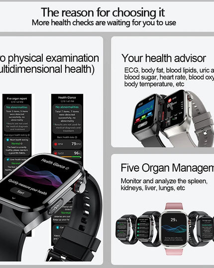 2024 New Uric Acid Blood Fat Smart Watch Men Blood Sugar ECG+PPG  Blood Pressure Bluetooth Call Sports for Xiaomi Health Watch