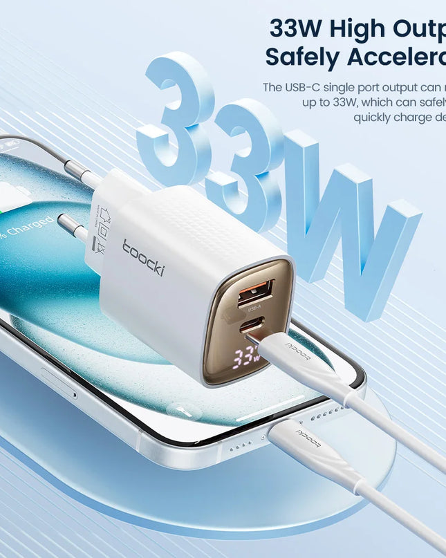 Toocki 33W GaN USB C Charger Digital Display Fast Charging Type C Charger for iPhone 15 14 13 12 Samsung Galaxy S23 S22 Xiaomi