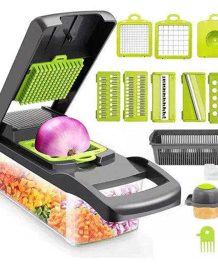 1Pc Green Black 12 in 1 Multifunctional Vegetable Slicer Cutter Shredders Slicer With Basket Fruit Potato Chopper Carrot Grater