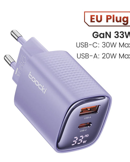 Toocki 33W GaN USB C Charger Digital Display Fast Charging Type C Charger for iPhone 15 14 13 12 Samsung Galaxy S23 S22 Xiaomi