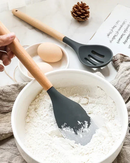 12PCS Food Grade Silicone Kitchen Cookware Utensils Turner Spatula Measuring Spoon Practical Cooking Tool Kitchenware Set