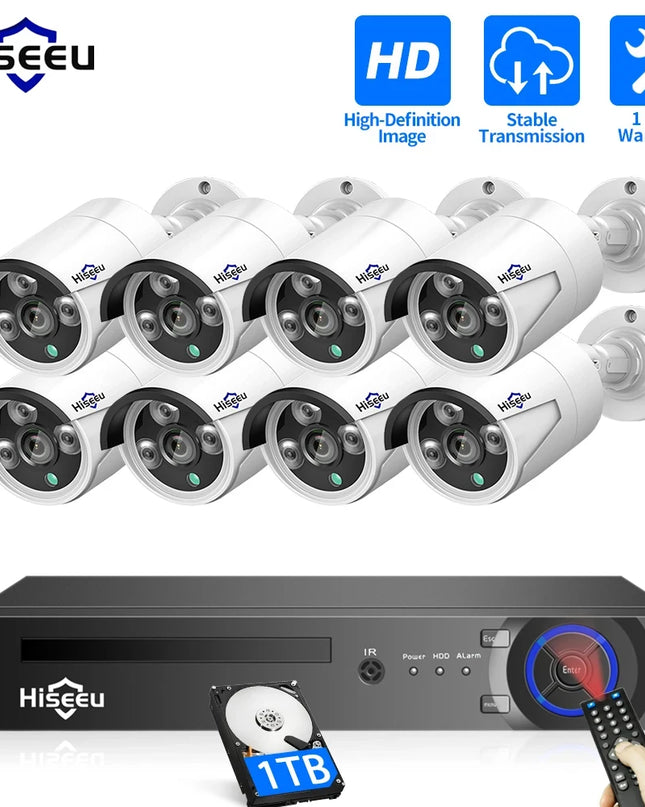 Hiseeu 4MP 5MP 8CH PoE Security Camera System Kit H.265 Waterproof IP Camera Home Survelliance POE Cams Sets ONVIF XMEye