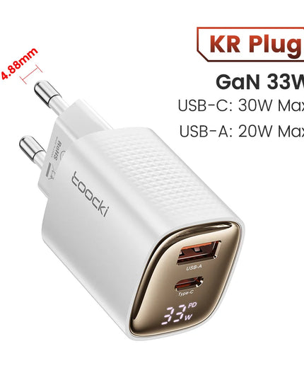 Toocki 33W GaN USB C Charger Digital Display Fast Charging Type C Charger for iPhone 15 14 13 12 Samsung Galaxy S23 S22 Xiaomi
