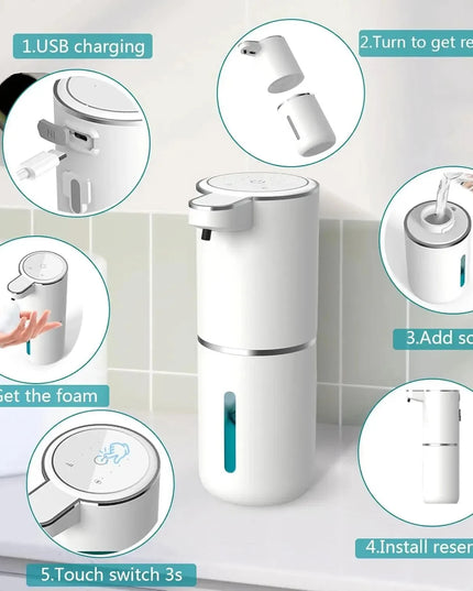 Automatic Soap Dispenser Touchless Foaming Soap Dispenser 380ml USB Rechargeable Electric 4 Level Adjustable Foam Soap Dispenser