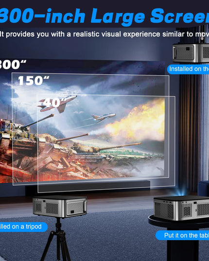 HORLAT 26000Lumens LCD Projector Beamer 8K Support 1080P Native Android Dual Band Wifi 6 Auto Focus Keystone Office Home Theater