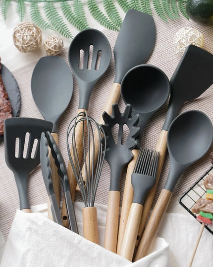 12PCS Food Grade Silicone Kitchen Cookware Utensils Turner Spatula Measuring Spoon Practical Cooking Tool Kitchenware Set