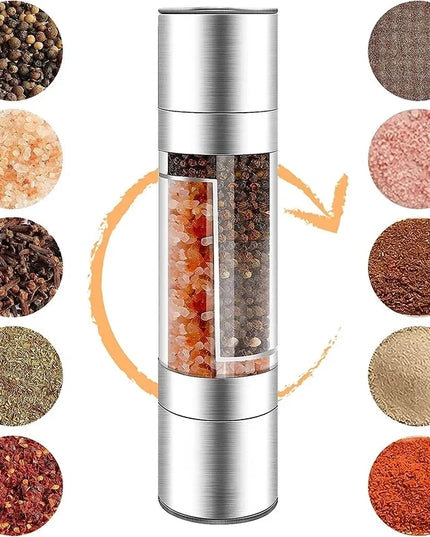 Salt and Pepper Grinder 2 in 1 Manual Stainless Steel Salt Pepper Mills with Adjustable Ceramic Grinding Spice Mill Kitchen Tool