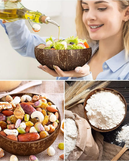 Coconut Bowls For Serving Dishes Wooden Salad Wood Reusable Bowl Serving Utensils Natural Coconut Shell Bowls Breakfast Party