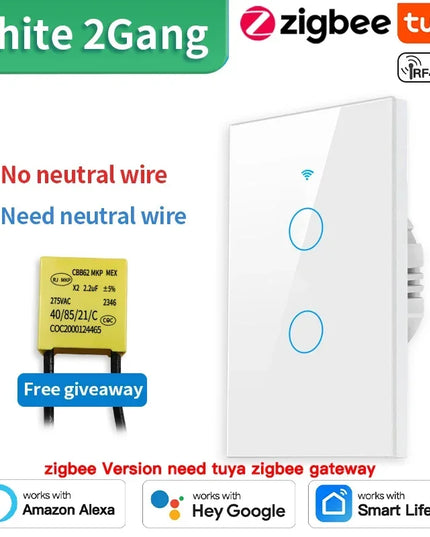 TNCE Tuya US Smart Wall Switch wifi or zigbee 1/2/3/4 Gang Wire Touch Sensor LED Light Button Smart Home voice Alexa Google Home