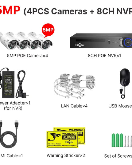 Hiseeu 4MP 5MP 8CH PoE Security Camera System Kit H.265 Waterproof IP Camera Home Survelliance POE Cams Sets ONVIF XMEye
