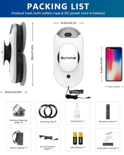 SUNSMAI Window Cleaning Robot Automatic Water Spray Window Glass Vacuum Cleaner Remote Control Glass Wall Cleaning Machine