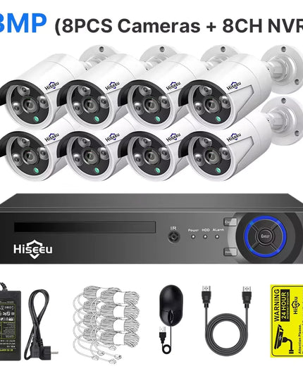 Hiseeu 4MP 5MP 8CH PoE Security Camera System Kit H.265 Waterproof IP Camera Home Survelliance POE Cams Sets ONVIF XMEye