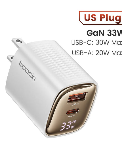 Toocki 33W GaN USB C Charger Digital Display Fast Charging Type C Charger for iPhone 15 14 13 12 Samsung Galaxy S23 S22 Xiaomi