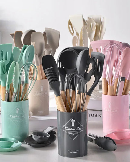 12PCS Food Grade Silicone Kitchen Cookware Utensils Turner Spatula Measuring Spoon Practical Cooking Tool Kitchenware Set