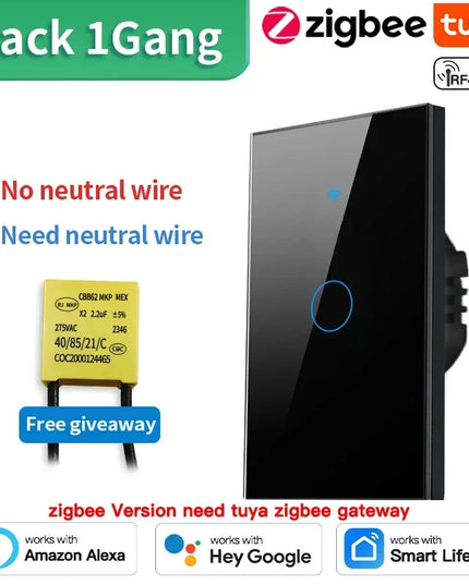 TNCE Tuya US Smart Wall Switch wifi or zigbee 1/2/3/4 Gang Wire Touch Sensor LED Light Button Smart Home voice Alexa Google Home
