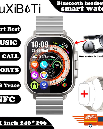 2024 Smart Watch 2 in 1 With Earphone Smartwatch Bluetooth Call Men Watch GPS Track Heart Rate Monitor Play Music SmartWatch