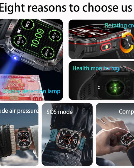 New For Huawei Xiaomi Military GPS Smart Watch Men Flashlight Compass Waterproof Outdoor Sport Tracker Bluetooth Call Smartwatch