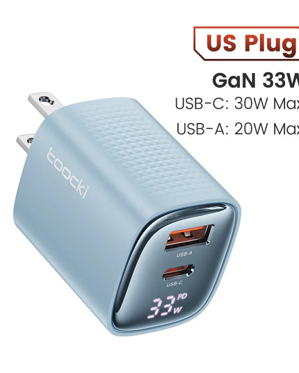 Toocki 33W GaN USB C Charger Digital Display Fast Charging Type C Charger for iPhone 15 14 13 12 Samsung Galaxy S23 S22 Xiaomi
