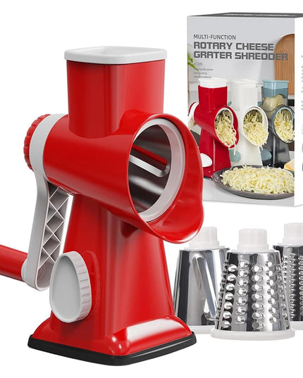 LMETJMA 3 in 1 Rotary Cheese Grater Versatile Manual Vegetable Slicer Peanut Nuts Grinder Cheese Vegetable Shredder Clear JT242