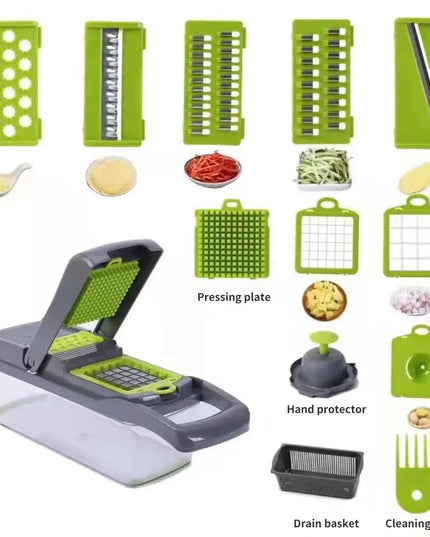1Pc Green Black 12 in 1 Multifunctional Vegetable Slicer Cutter Shredders Slicer With Basket Fruit Potato Chopper Carrot Grater