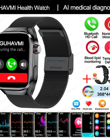 2024 New Uric Acid Blood Fat Smart Watch Men Blood Sugar ECG+PPG  Blood Pressure Bluetooth Call Sports for Xiaomi Health Watch