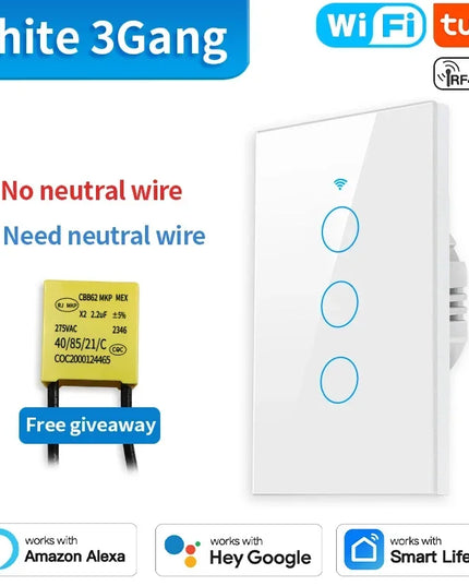 TNCE Tuya US Smart Wall Switch wifi or zigbee 1/2/3/4 Gang Wire Touch Sensor LED Light Button Smart Home voice Alexa Google Home