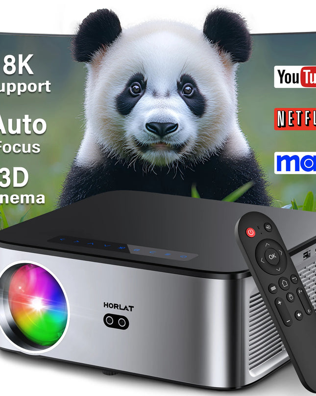 HORLAT 26000Lumens LCD Projector Beamer 8K Support 1080P Native Android Dual Band Wifi 6 Auto Focus Keystone Office Home Theater