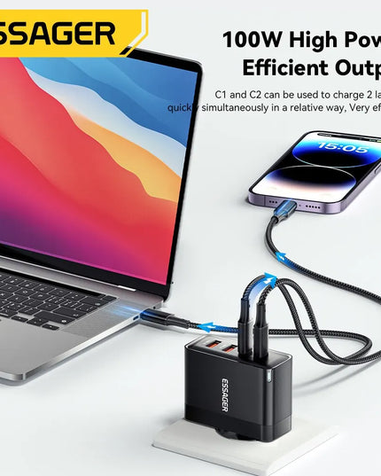 Essager 100W GaN USB Type C Caricabatterie PD QC Quick Charge 4.0 3.0 Type C Ricarica Rapida Per iPhone 14 13 12 Xiaomi Macbook