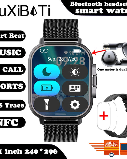2024 Smart Watch 2 in 1 With Earphone Smartwatch Bluetooth Call Men Watch GPS Track Heart Rate Monitor Play Music SmartWatch
