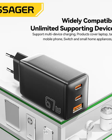 Essager 65W GaN USB C Charger PD QC 4.0 3.0 Type C Quick Charge For Samsung iPhone 1514 13 Pro Phone MacBook Laptop Fast Chagers