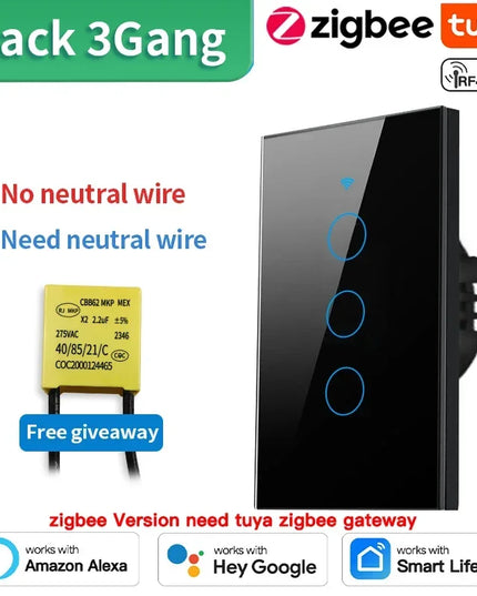 TNCE Tuya US Smart Wall Switch wifi or zigbee 1/2/3/4 Gang Wire Touch Sensor LED Light Button Smart Home voice Alexa Google Home