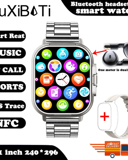 2024 Smart Watch 2 in 1 With Earphone Smartwatch Bluetooth Call Men Watch GPS Track Heart Rate Monitor Play Music SmartWatch