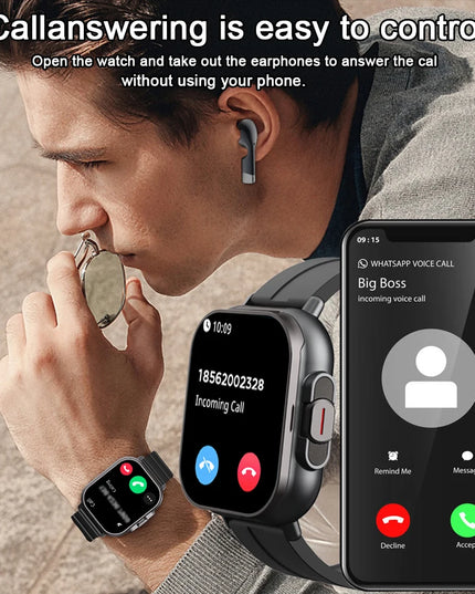 2024 Smart Watch 2 in 1 With Earphone Smartwatch Bluetooth Call Men Watch GPS Track Heart Rate Monitor Play Music SmartWatch