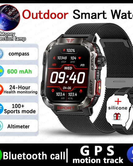 New For Huawei Xiaomi Military GPS Smart Watch Men Flashlight Compass Waterproof Outdoor Sport Tracker Bluetooth Call Smartwatch