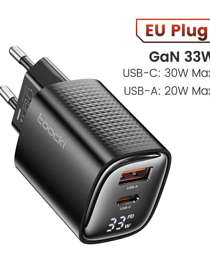 Toocki 33W GaN USB C Charger Digital Display Fast Charging Type C Charger for iPhone 15 14 13 12 Samsung Galaxy S23 S22 Xiaomi