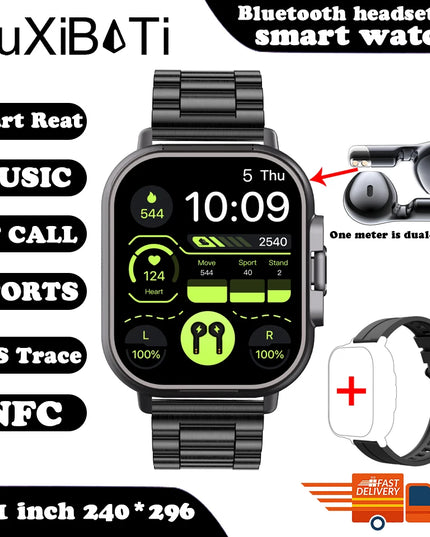 2024 Smart Watch 2 in 1 With Earphone Smartwatch Bluetooth Call Men Watch GPS Track Heart Rate Monitor Play Music SmartWatch