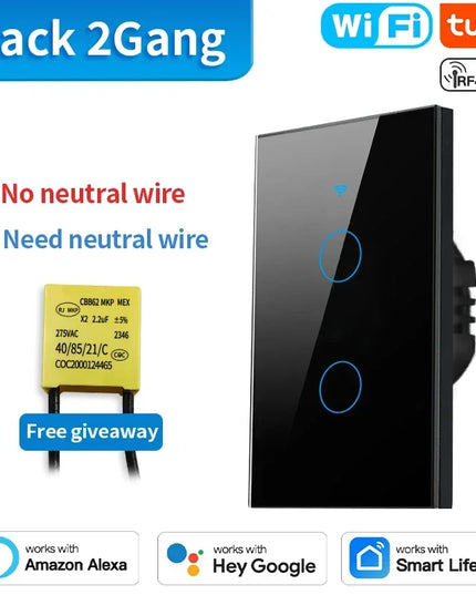 TNCE Tuya US Smart Wall Switch wifi or zigbee 1/2/3/4 Gang Wire Touch Sensor LED Light Button Smart Home voice Alexa Google Home
