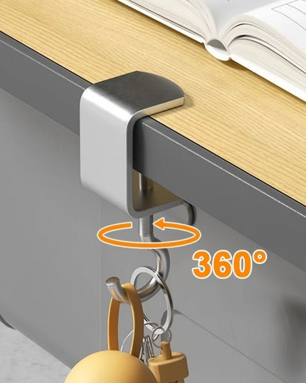 2pcs 360° Rotatable Steel Table Hooks - Detachable, Non-Destructive Installation for Office Desks, School Dormitories