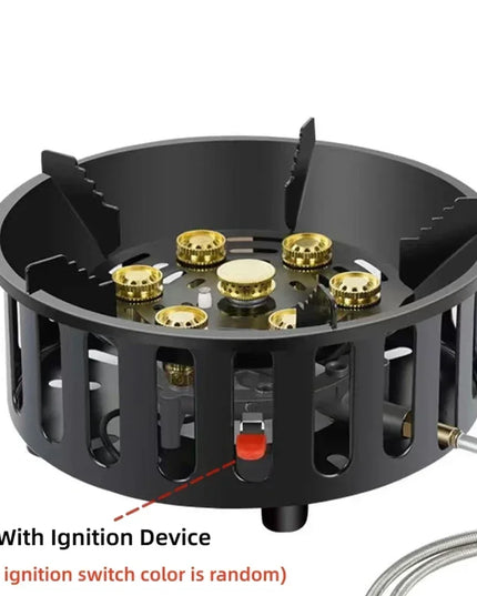19800W 7-Core Camping Stove High-Power Strong Fire Portable Tourist Gas Burner Windproof Electronic Ignition Camping Equipment
