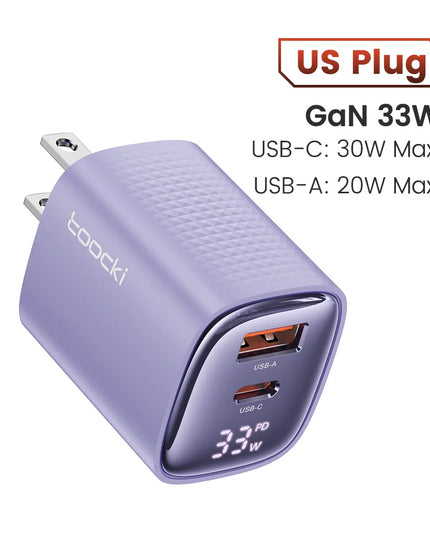 Toocki 33W GaN USB C Charger Digital Display Fast Charging Type C Charger for iPhone 15 14 13 12 Samsung Galaxy S23 S22 Xiaomi