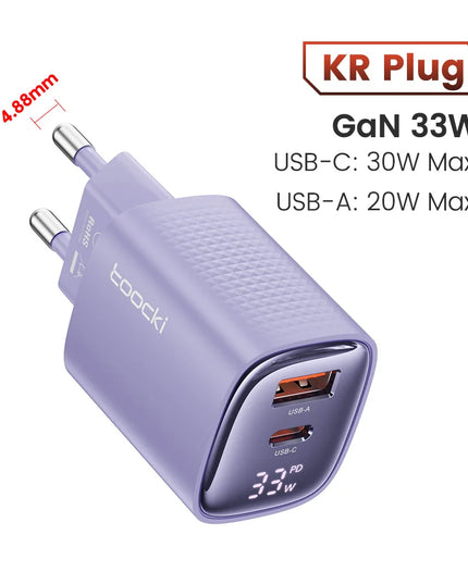 Toocki 33W GaN USB C Charger Digital Display Fast Charging Type C Charger for iPhone 15 14 13 12 Samsung Galaxy S23 S22 Xiaomi