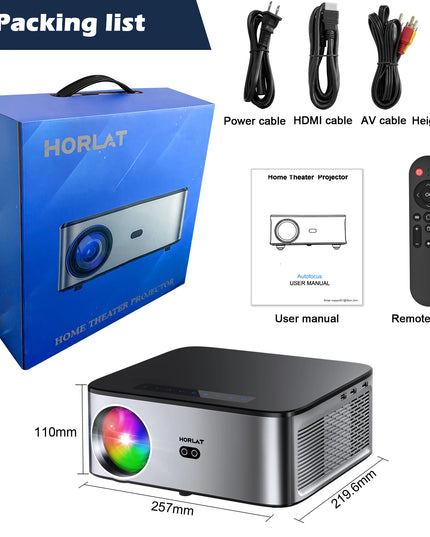 HORLAT 26000Lumens LCD Projector Beamer 8K Support 1080P Native Android Dual Band Wifi 6 Auto Focus Keystone Office Home Theater