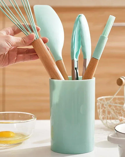 12PCS Food Grade Silicone Kitchen Cookware Utensils Turner Spatula Measuring Spoon Practical Cooking Tool Kitchenware Set