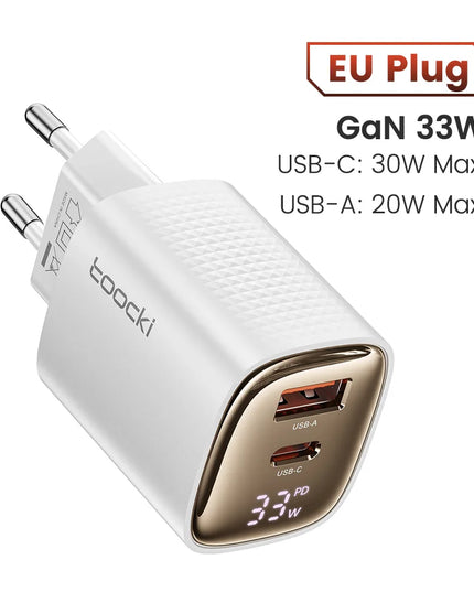 Toocki 33W GaN USB C Charger Digital Display Fast Charging Type C Charger for iPhone 15 14 13 12 Samsung Galaxy S23 S22 Xiaomi