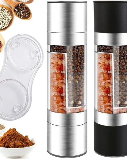 Salt and Pepper Grinder 2 in 1 Manual Stainless Steel Salt Pepper Mills with Adjustable Ceramic Grinding Spice Mill Kitchen Tool