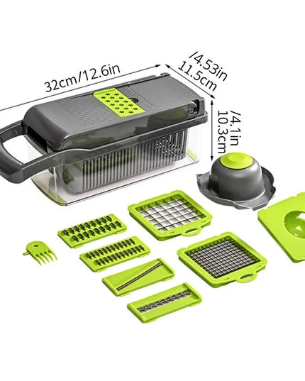 1Pc Green Black 12 in 1 Multifunctional Vegetable Slicer Cutter Shredders Slicer With Basket Fruit Potato Chopper Carrot Grater
