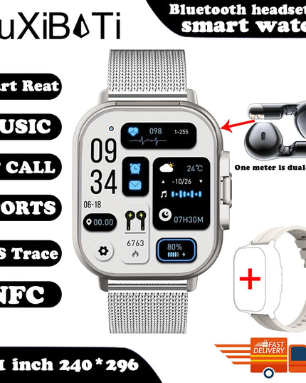 2024 Smart Watch 2 in 1 With Earphone Smartwatch Bluetooth Call Men Watch GPS Track Heart Rate Monitor Play Music SmartWatch